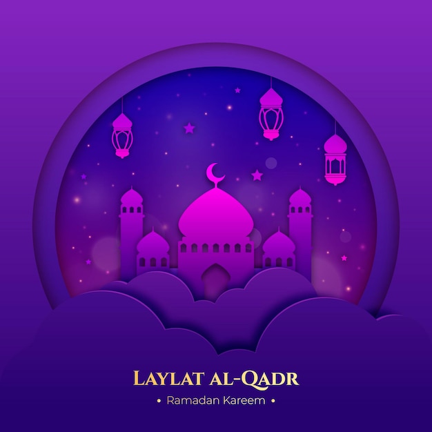 Gratis vector laylat al-qadr illustratie in papieren stijl