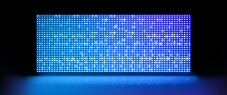 Gratis Vector led-lichtschermconcert of showachtergrond bordwandpodium met monitor gloed tv-pixeltextuurpatroon digitale televisietechnologie lcd-projectiestudio voor bioscoop- of discoclubprestaties