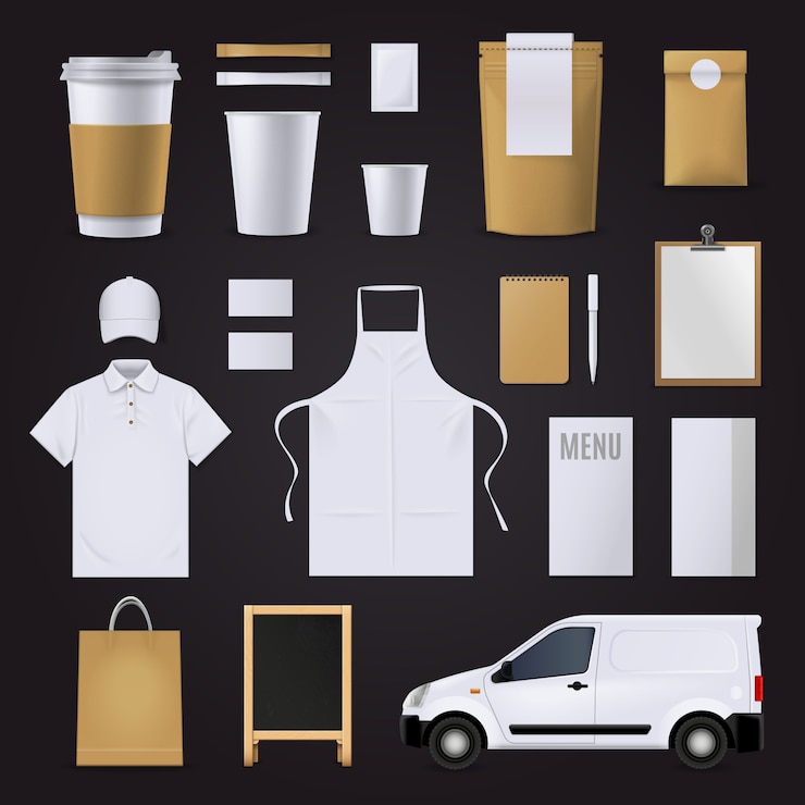Gratis Vector leeg koffie bedrijfs indentity bedrijfsmalplaatje dat in bruine en witte kleuren wordt geplaatst