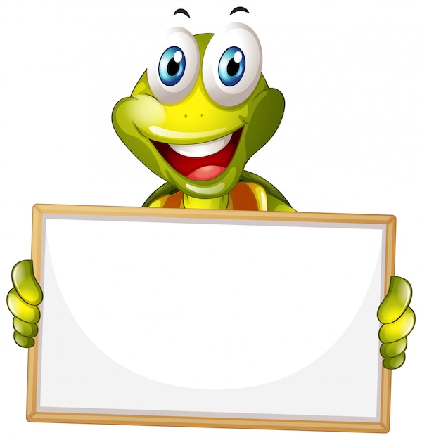 Gratis vector leeg tekenmalplaatje met gelukkige schildpad op witte achtergrond