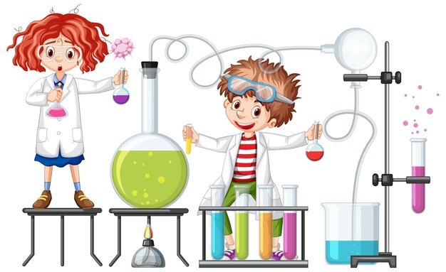 Leerling met items uit de experimenteerchemie