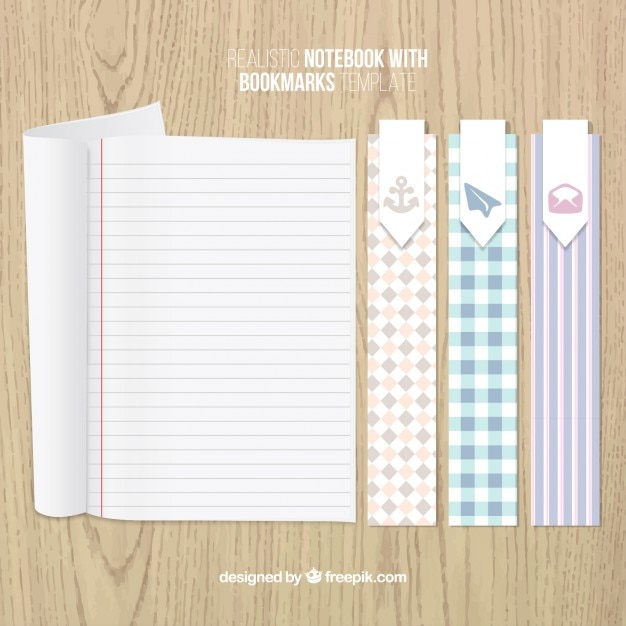 Gratis vector leeswijzers en een gestreepte notebook