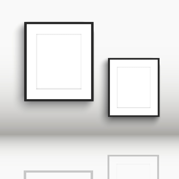 Gratis vector lege afbeeldingsframes met reflecties in de vloer