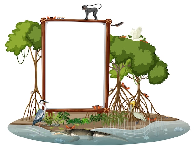 Lege banner in mangrovebosscène met geïsoleerde wilde dieren