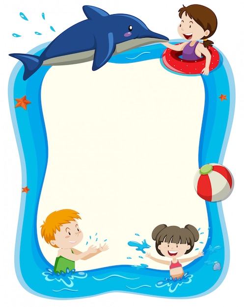 Gratis vector lege banner met kinderen die in water spelen