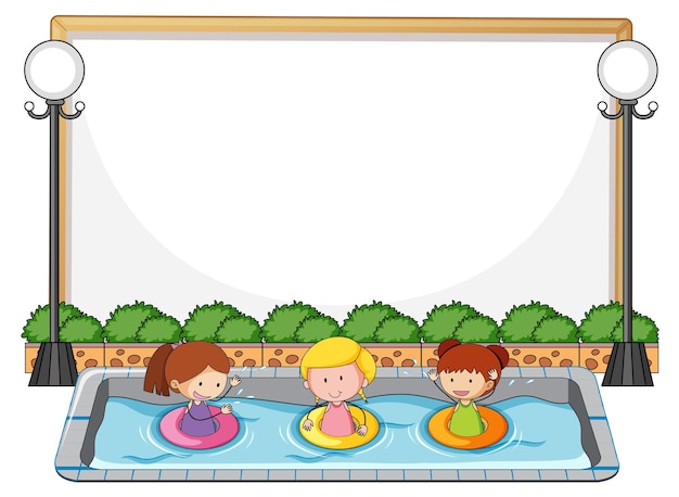 Lege banner met veel kinderen in het zwembad