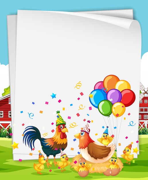 Gratis vector lege banner met veel kippen in feestthema