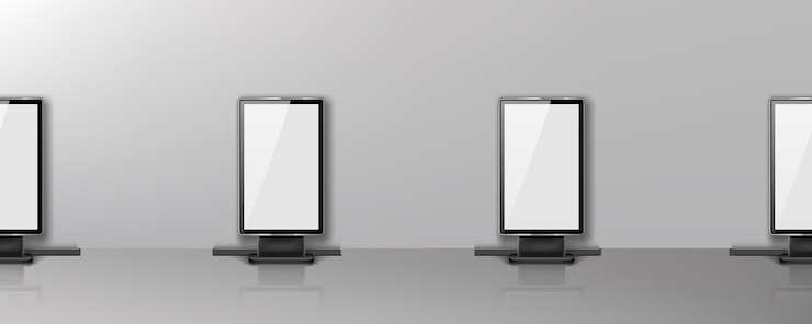Gratis Vector lege reclameborden staan in rij in kantoor gang