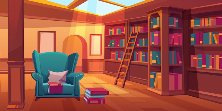 Gratis Vector lege ruimte met houten boekenkasten