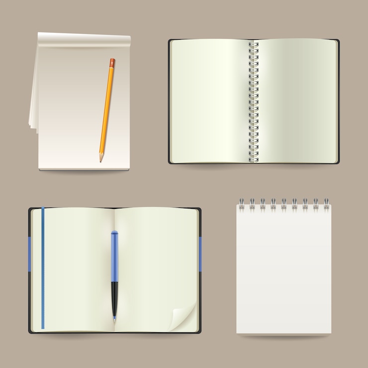 Gratis Vector lege witte open realistische papieren notitieblokken instellen