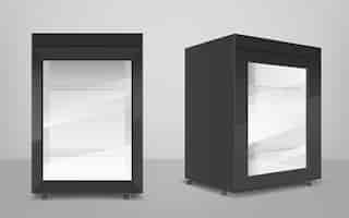 Gratis vector lege zwarte minikoelkast met helderglazen deur