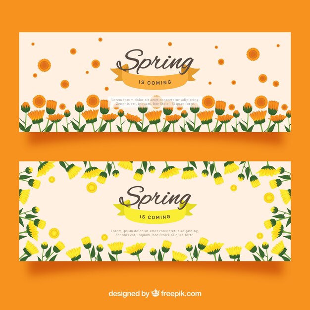 Lente banners met oranje en gele bloemen