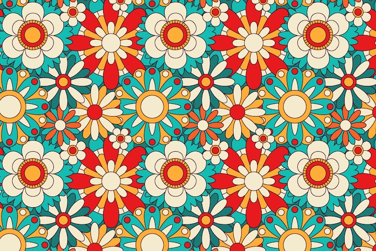 Gratis Vector lente bloeiende groovy bloemenpatroon