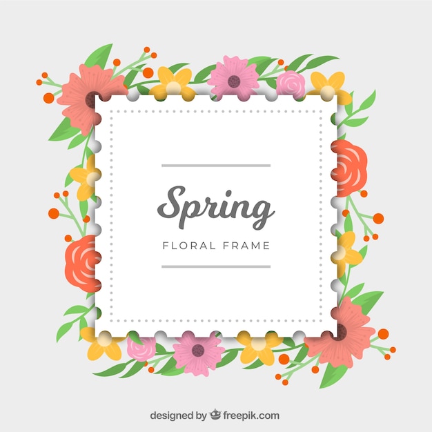 Gratis vector lente bloemenframe in vlakke stijl