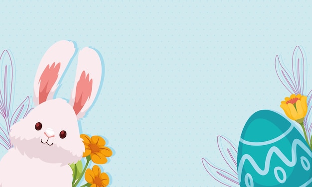 Lente-ei met bloemen en konijn