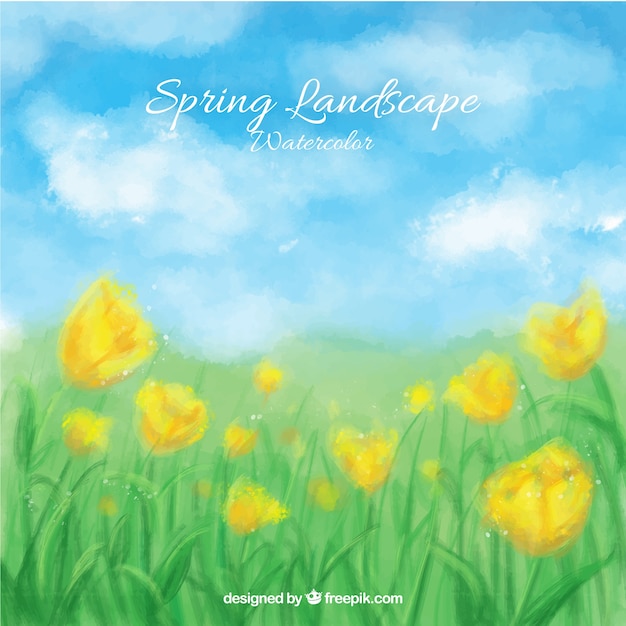 Lente landschap met gele bloemen