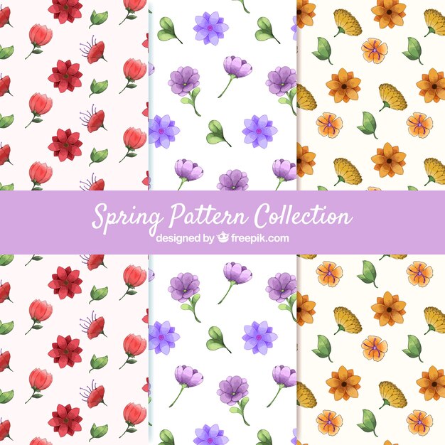 Lente patronen collectie in aquarel stijl