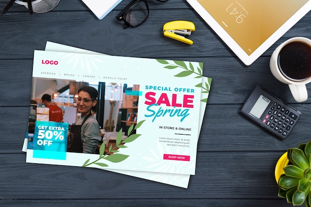 Lente verkoop flyer mock-up met foto