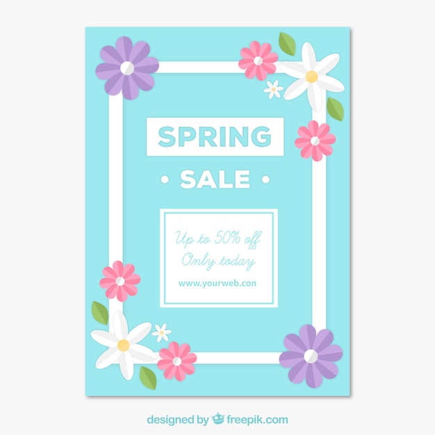 Gratis vector lente verkoop poster met bloemen in vlakke stijl