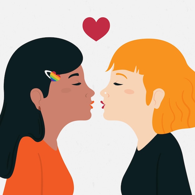 Lesbisch koppel kus in platte ontwerpstijl