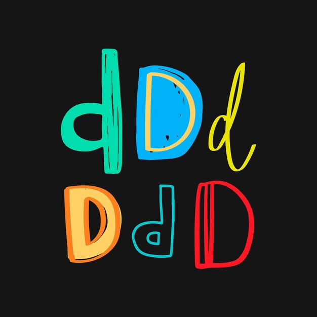 Letter D doodle typografie set