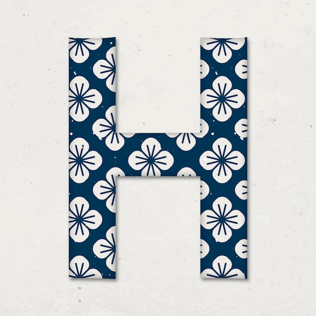 Letter h japanse bloemen psd blauwe patroon typografie