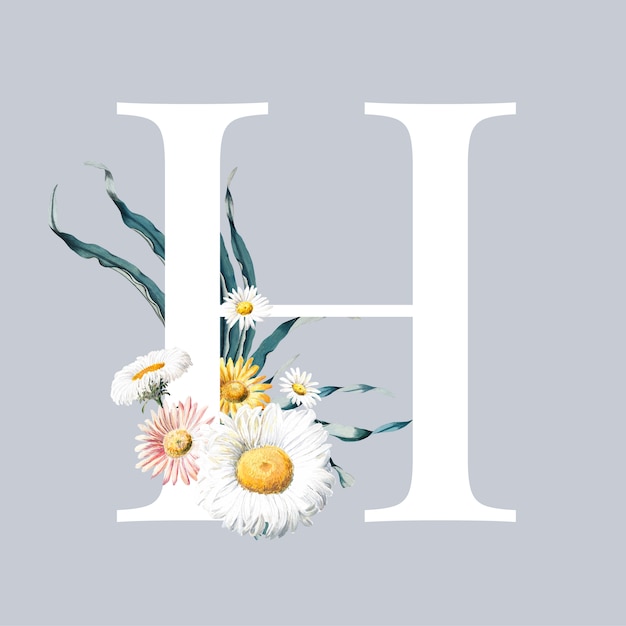 Gratis vector letter h met bloemen