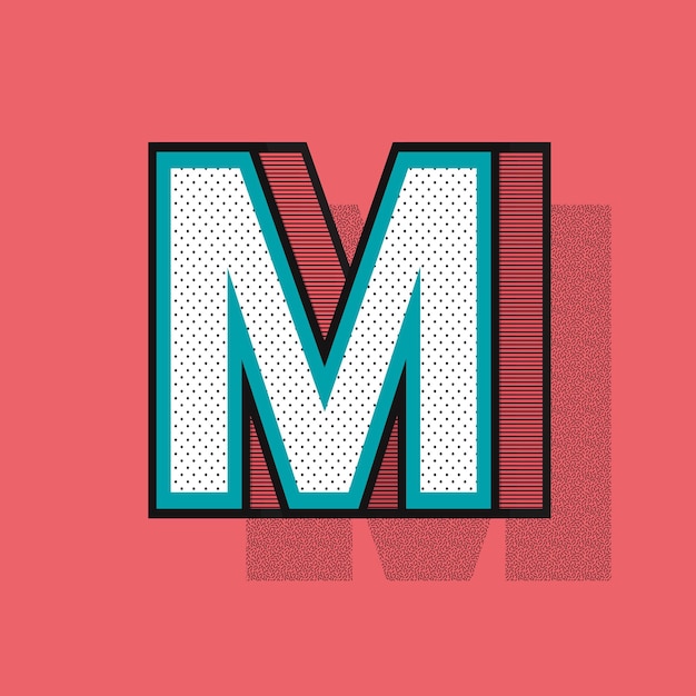 Gratis vector letter m 3d halftooneffect typografie vector