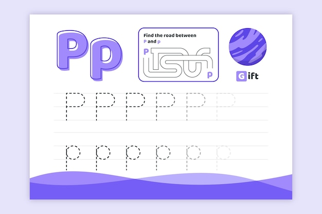 Letter p-werkblad met planeet