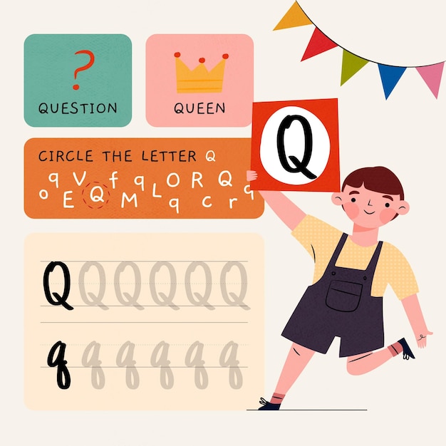 Gratis vector letter q-werkbladsjabloon