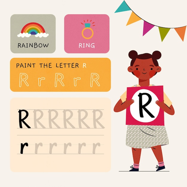 Letter r-werkbladsjabloon