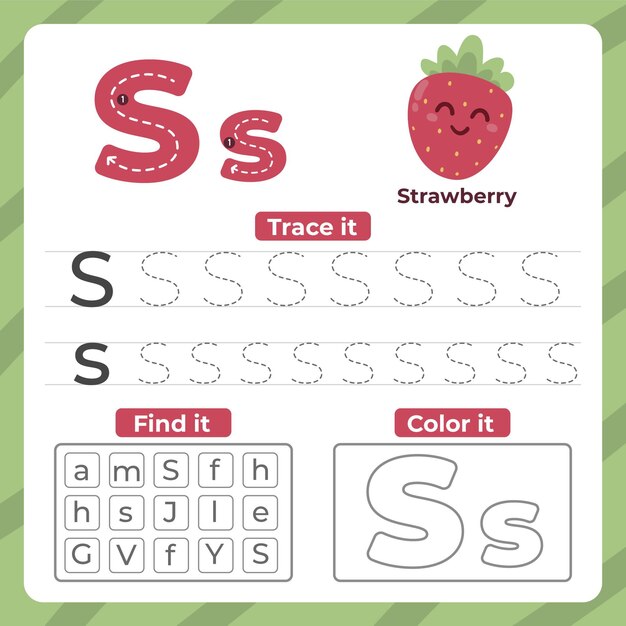Letter S werkblad met aardbei