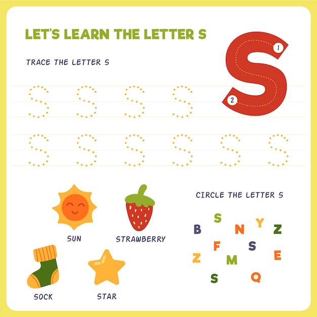 Gratis vector letter s-werkblad voor kinderen