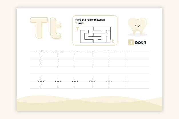 Letter T-werkblad met tand