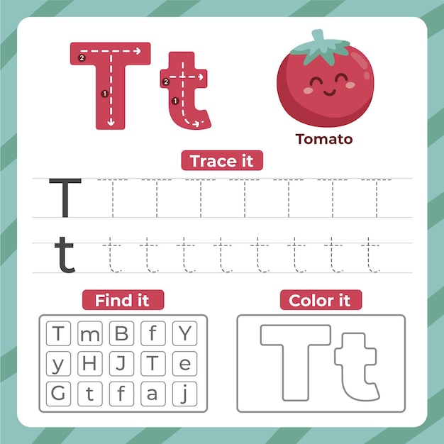 Letter T-werkblad met tomaat