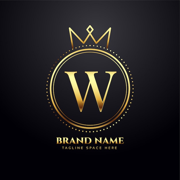 Gratis vector letter w gouden logo concept met kroonvorm