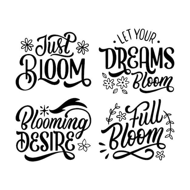 Gratis vector lettering bloem sticker collectie.