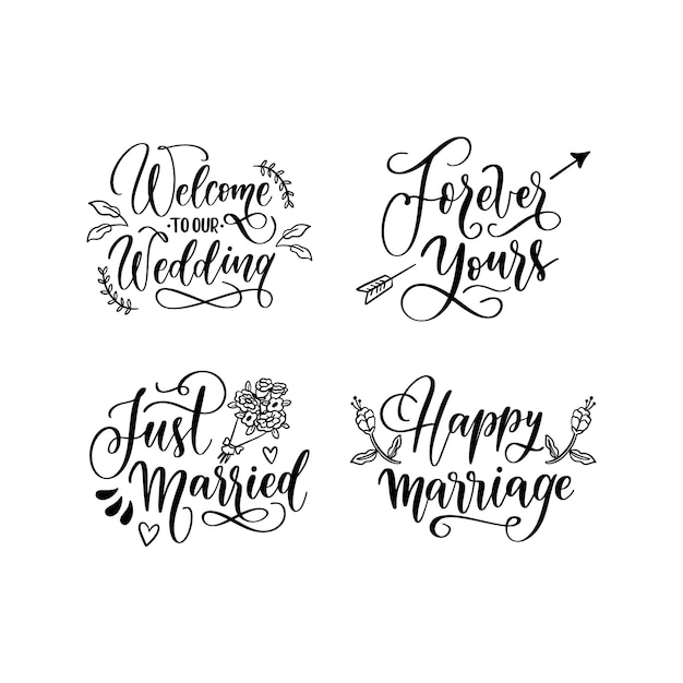 Gratis vector lettering bruiloft sticker collectie