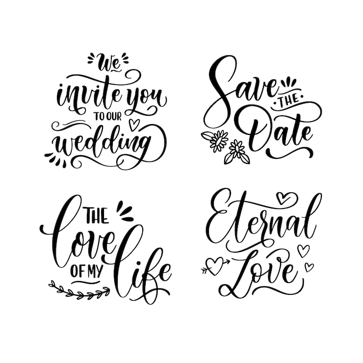 Gratis Vector lettering bruiloft sticker collectie