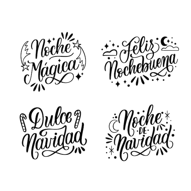 Gratis vector lettering kerst sticker collectie in het spaans