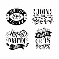 Gratis vector lettering mardi gras sticker collectie