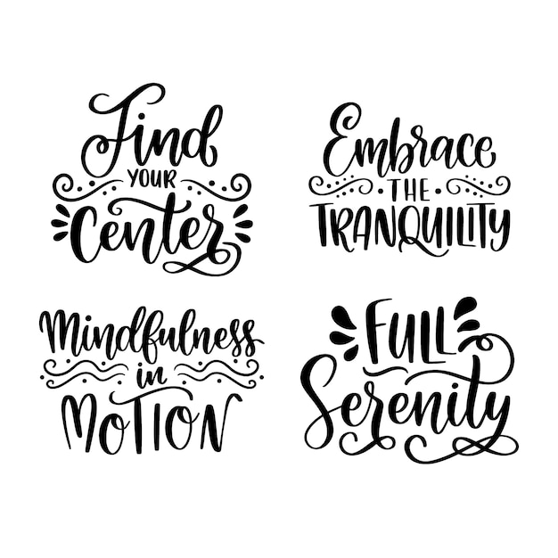 Gratis vector lettering yoga en mindfulness sticker collectie