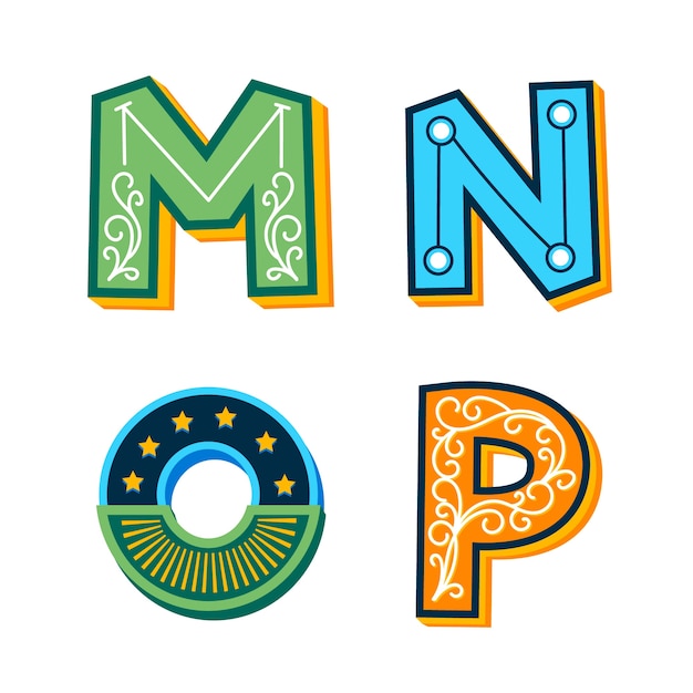 Gratis vector letters m, n, o en p