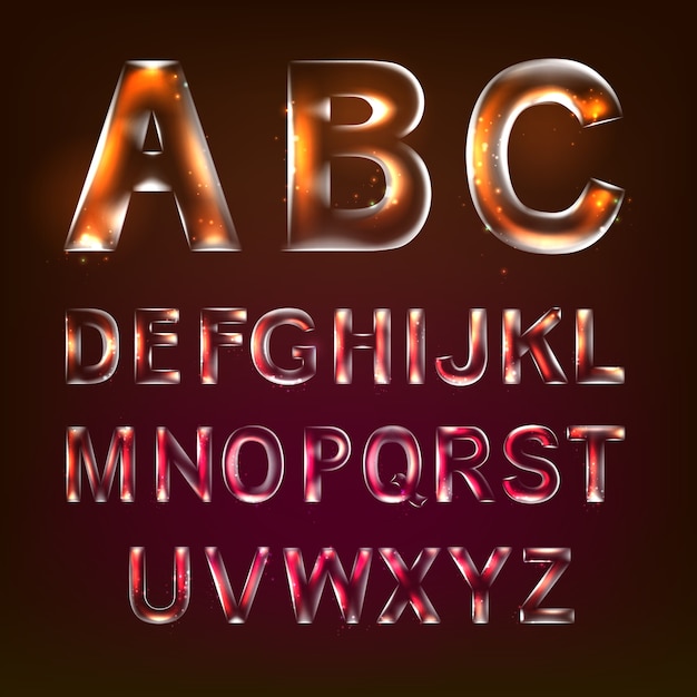 Gratis vector lettertype alfabet symbolen in stijl van transparant glas