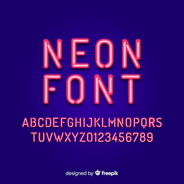 Gratis vector lettertype met alfabet in neon stijl