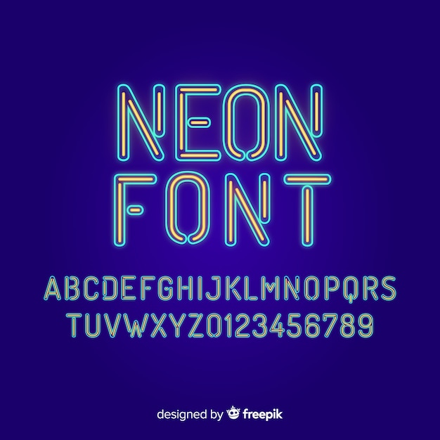 Gratis vector lettertype met alfabet in neon stijl