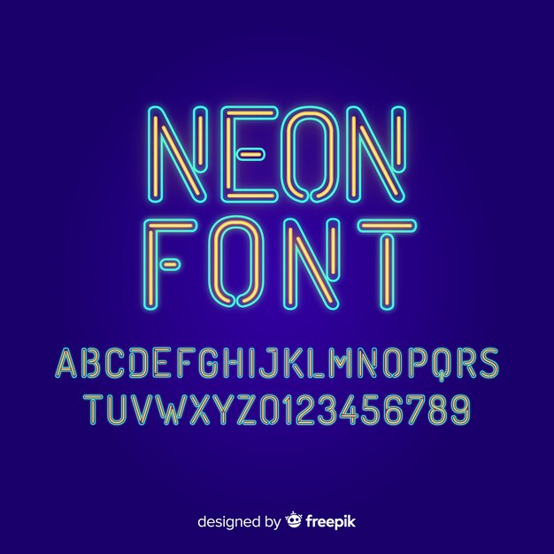 Lettertype met alfabet in neon stijl