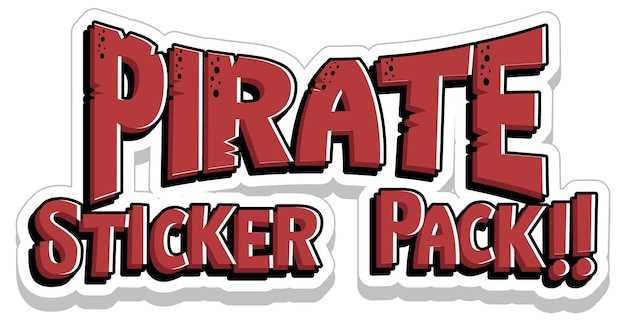 Gratis vector lettertypeontwerp met pirate sticker pack-woord