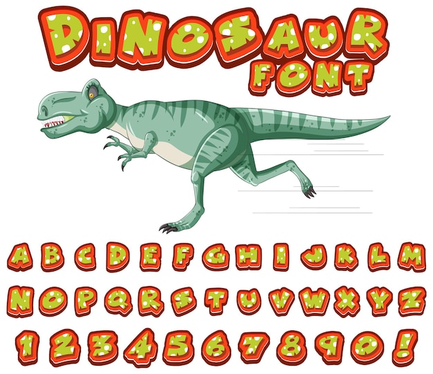 Gratis vector lettertypeontwerp voor engelse alfabetten in dinosauruskarakter