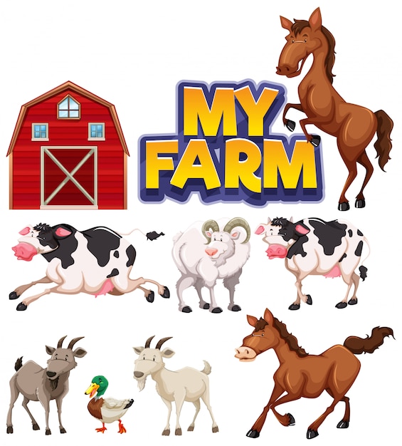 Lettertypeontwerp voor woord mijn boerderij met veel dieren